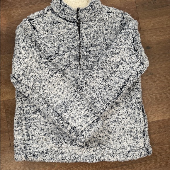 Time and Tru Men's Zip Up Sherpa Sweater - Black and White - Picture 1 of 5